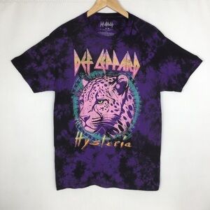 Tie Dye Def Leppard Hysteria Band Tee Shirt Purple Size Medium Leopard Graphic